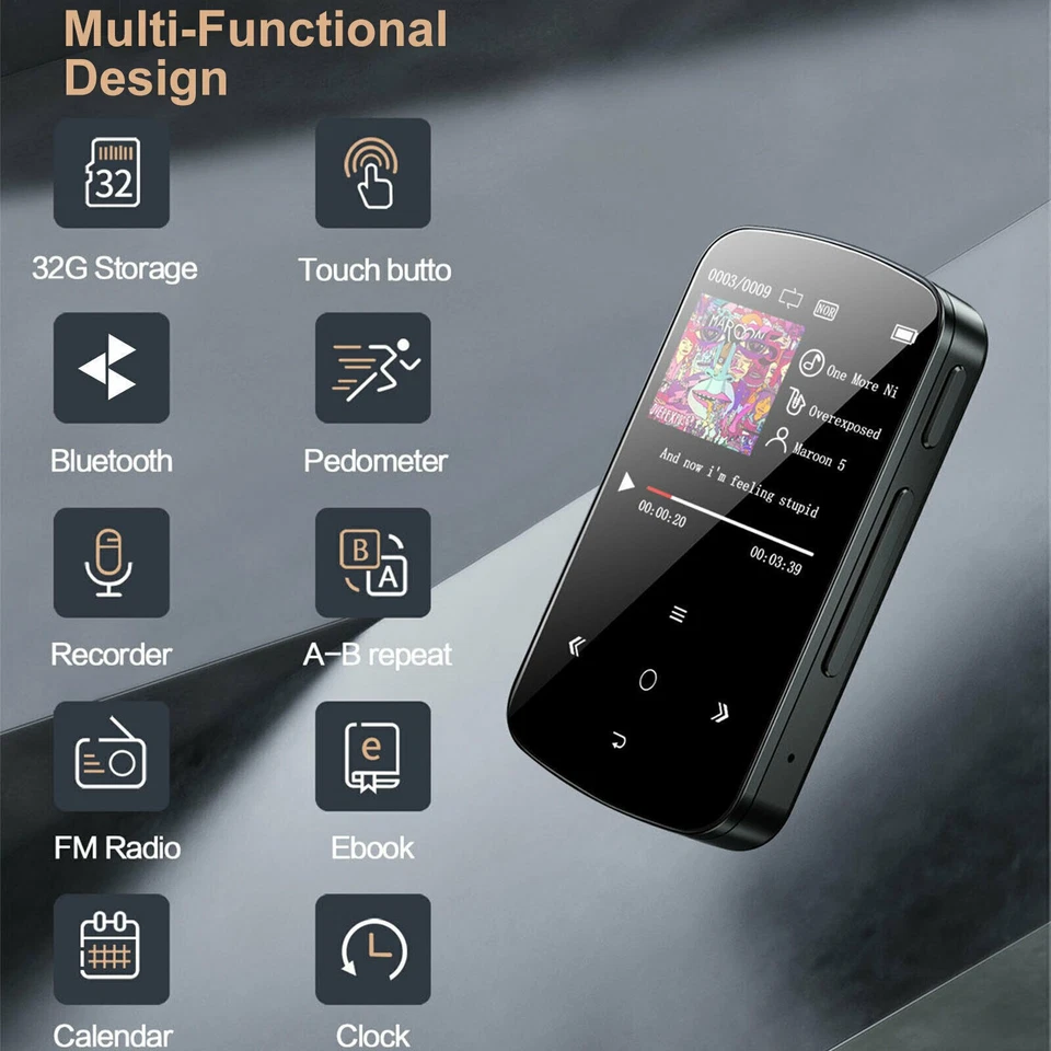 MP3 Player 32GB HiFi Lossless Sound Bluetooth Clip Music Voice Recorder FM Radio - Image 3 of 4