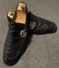 GUCCI - Men's Black Marmont Leather Loafers GG in Silver -  Shoes Size 8 Gucci
