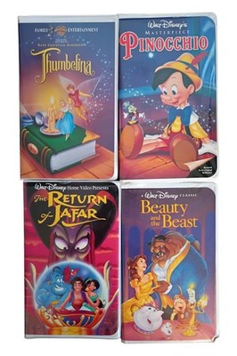 Lot 4 Disney VHS Home Video Tapes Movies, Thumberlina, Pinocchio, Jafar, Beauty