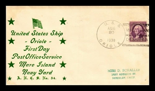 US COVER USS ORIOLE MARE ISLAND NAVY YARD CANCEL FIRST DAY POSTAL SERVICE