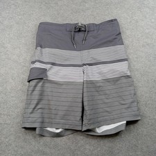 George Swim Trunks Shorts Mens Medium Gray Stripe Mesh Lined Elastic Drawstring