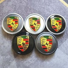 Porsche Wheel Center Cap Glossy Black Shiny Silver Original Stylehood Emblem