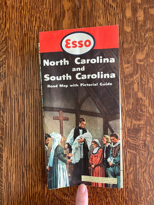 Vintage Esso North and South Carolina Road Map With Pictorial Guide