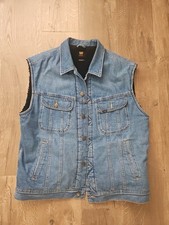 Lee Storm Rider Vest Mens Large Blue Denim Black Sherpa Lined Western USA