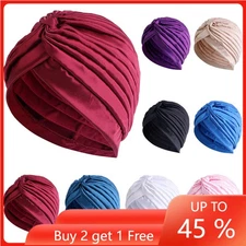 Satin Pleated Hijab Turban Hat Women Head Wrap Hair Loss Chemo Caps Bonnet Wrap