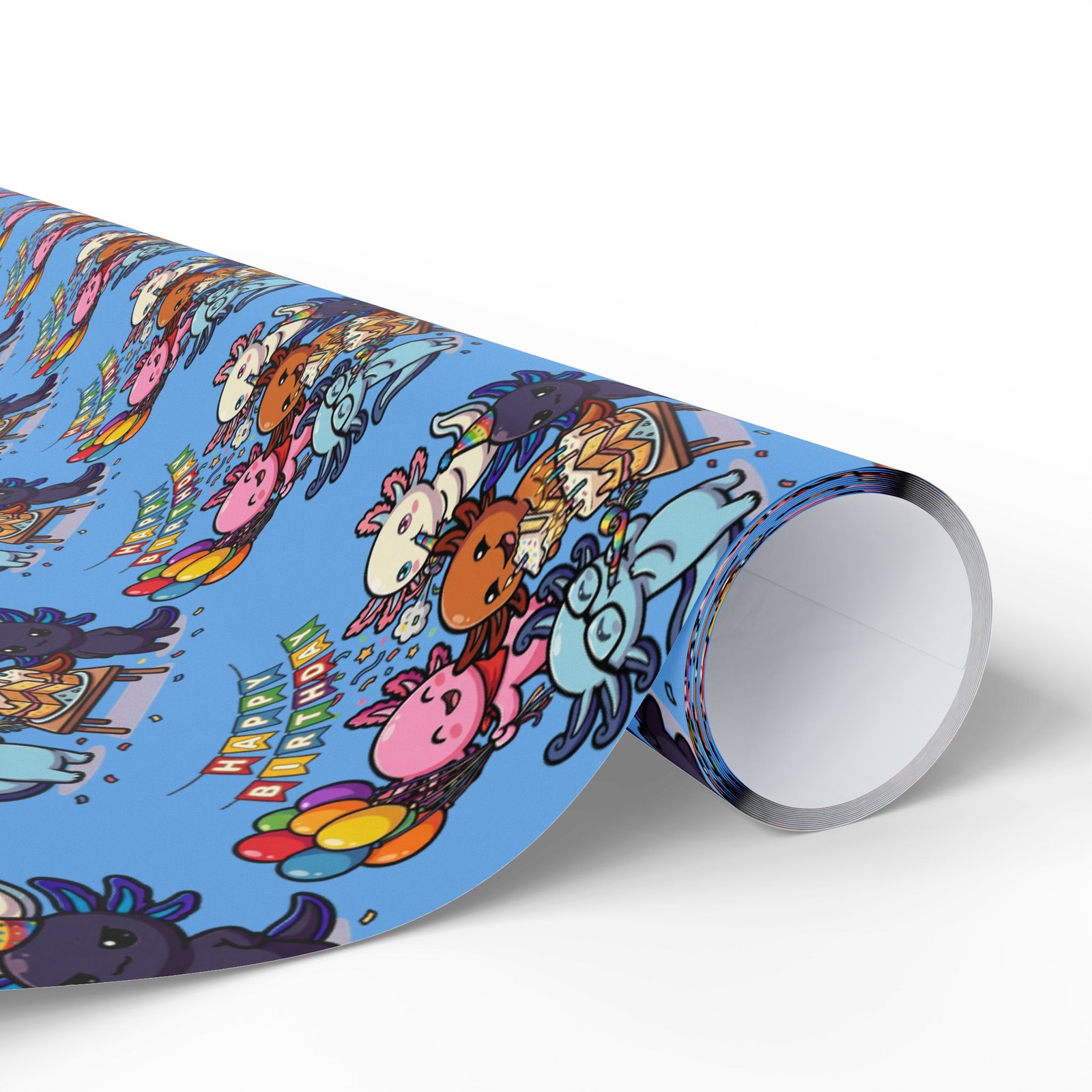 Axolago Cute Axolotl Birthday Glossy Wrapping Paper | Animal Birthday Gift Wrap