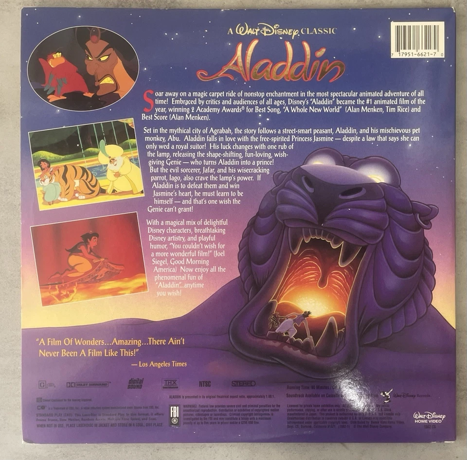 Disney Aladdin (1992) Laserdisc CAV Letterbox Edition – 2 Disc Set – Digital - Image 4 of 4