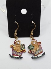 CLASSIC PIERCED CHRISTMAS EARRINGS TEDDY BEAR SITTING A SANTAS SLAY