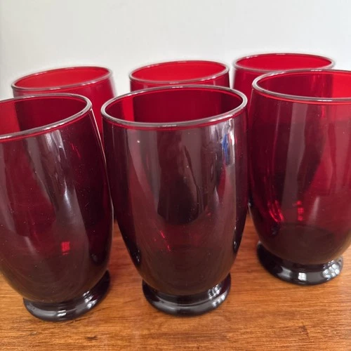 Vintage Anchor Hocking Glass Co “Ruby Red”  Set Of 6 “Water” 10 Oz. Tumblers