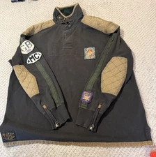 Polo Ralph Lauren Racing Moto Rugby Shirt Patches Olive  XL Tall Union Jack