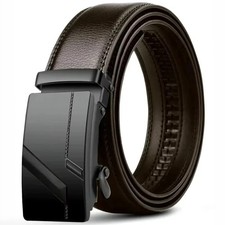 Automatic Buckle Belt Faux Leather Business Waist Strap Adjustable Men's Black