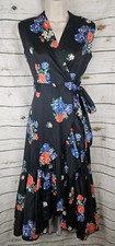 Tory Burch Navy Floral Printed Wrap Dress S Ruffle High Low Hem Sleeveless