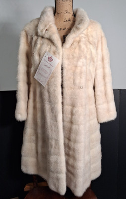 Vintage Ivory Mink Fur Coat 36  Length Petite XS Custom Tailored Stained Lining