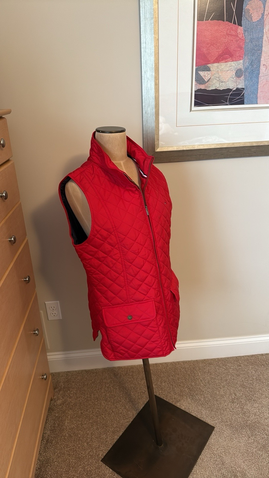 Tommy Hilfiger Womens Red Quilted Puffer Vest Size Large  