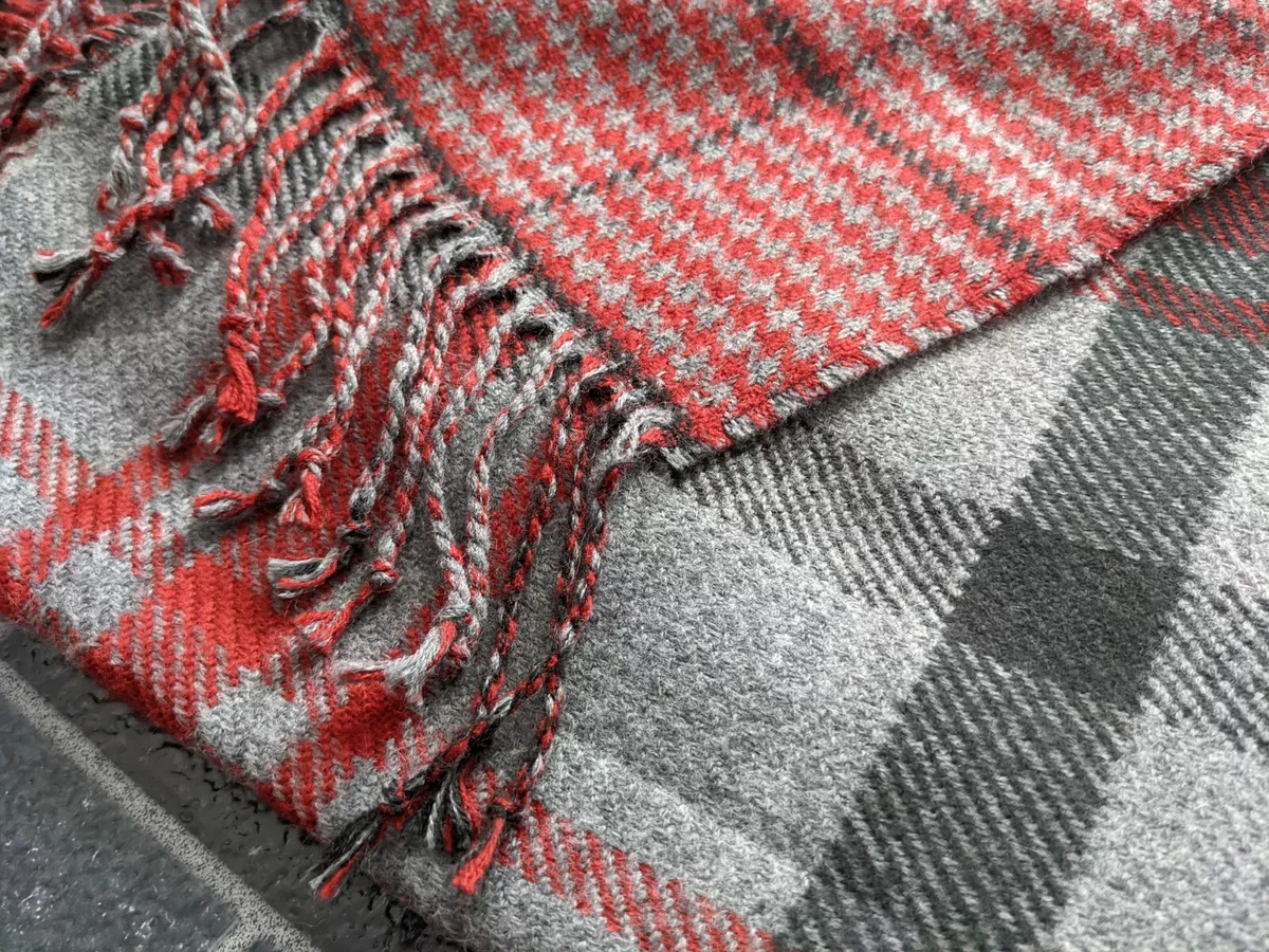 Pottery Barn Whitaker Reversible Plaid Fringe Throw Blanket 50 X 60 Gray  Multi