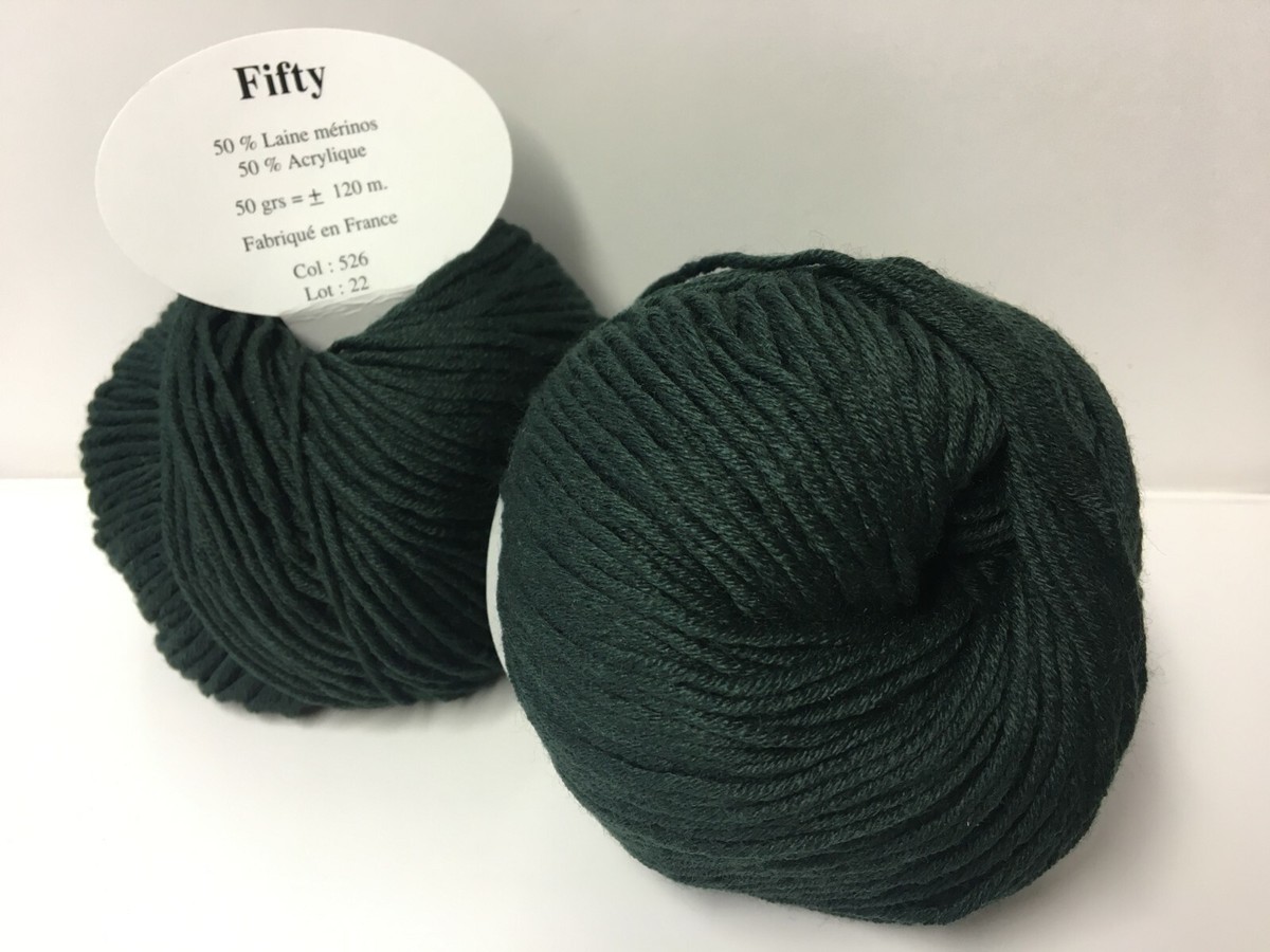 Lot De 5 Pelotes Laine 50% Mérinos Vert Sapin - Fabriqué En France, Pour Tricot Et Crochet
