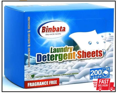 Binbata Laundry Detergent Sheets, 200 Loads Hypoallergenic Eco-Friendly