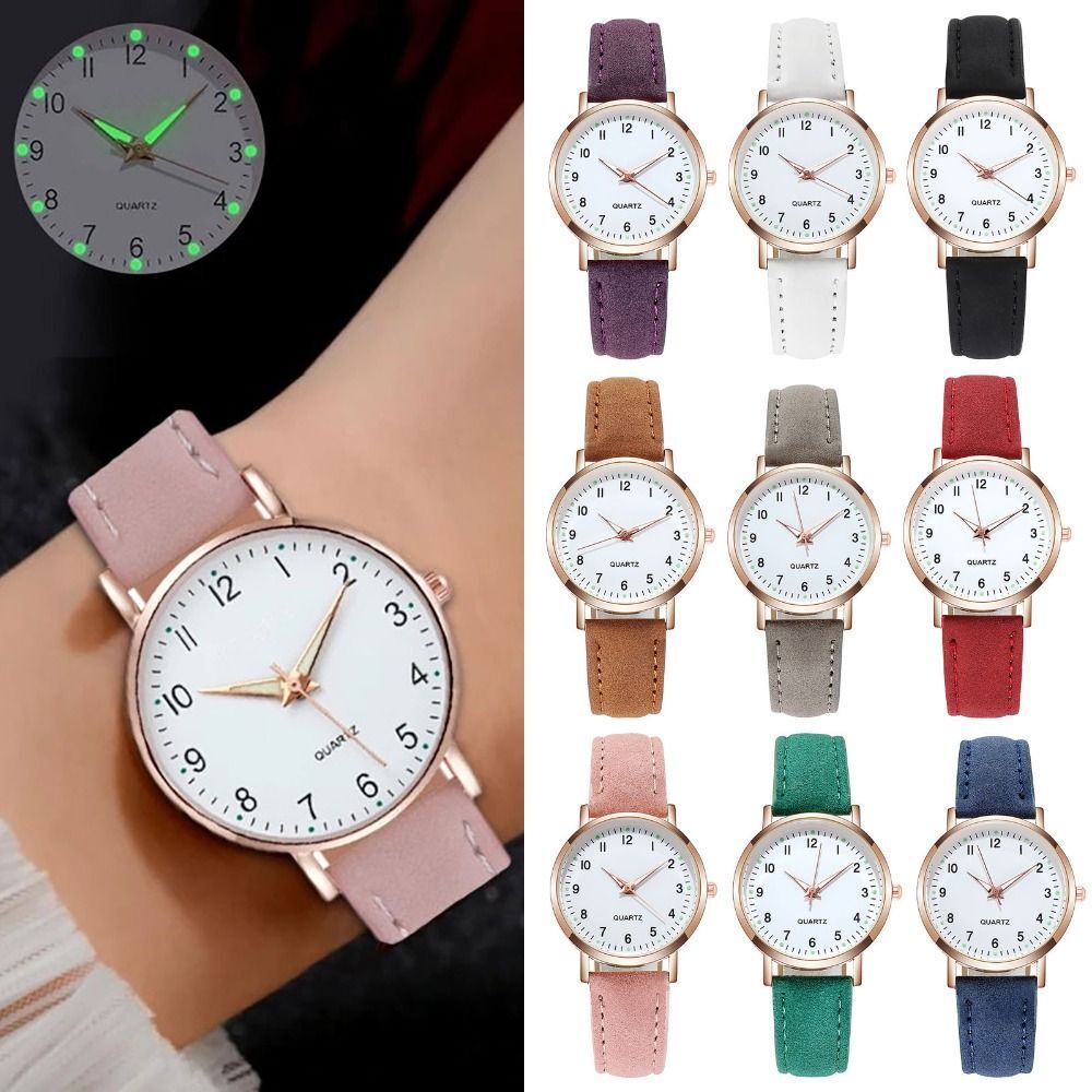 Glass Luminous Watch Leather Watch Band Wrist Watches New Round Watches  Women