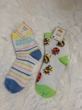 Lot X2 Kids Springtime Socks 1 Happy Easter 1 Lady Bugs Bees Size 7-8.5