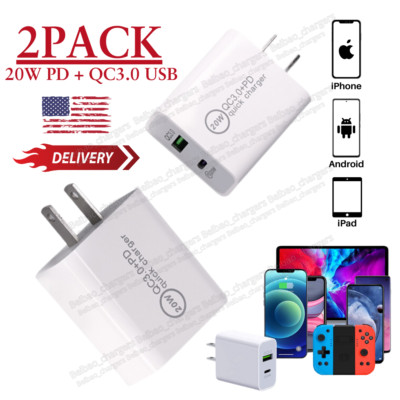 2X USB C Fast Charging Cube Dual Port USB A & Type C PD Plug For iPhone Samsung