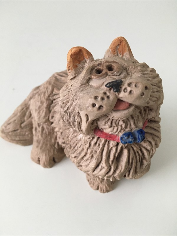 VTG Studio Pottery Whimsical Clay Pop Art Persian Cat w/ Bow 3" Figure Sculpture