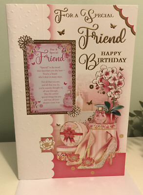 Special Friend WEIBLICHE Geburtstagskarte / mit Aufbewahrungskarte (9 x 6,25'') eingelegt.