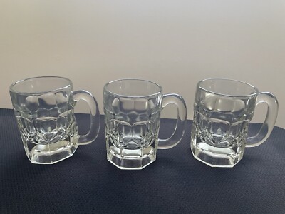 Vintage Thick Glass with Thumb Print Design and Handle 10 oz Lot Of 3