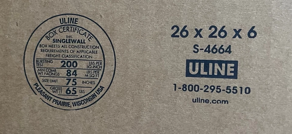 26" x 26" x 6" CARDBOARD BOX - 200 lb - SINGLE BOX - FLAT - Image 2 of 4