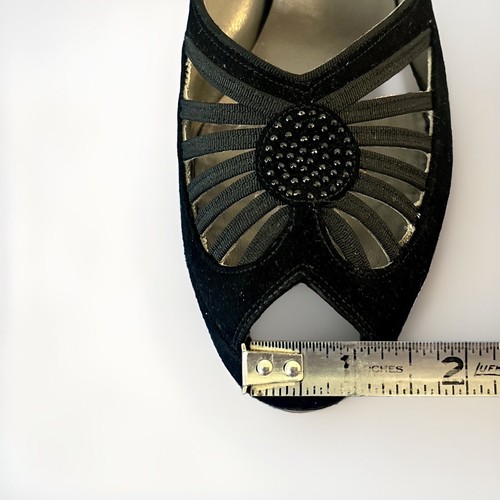 RARE SHOES Vintage 1940s 40s Black Slingback Platform Heels with Cutouts Narrow - 第 10/24 張圖片