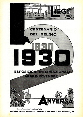 1930 * Original Reklame ''Belgische Eisenbahnagentur-Mailand, 1830-1930 Cen