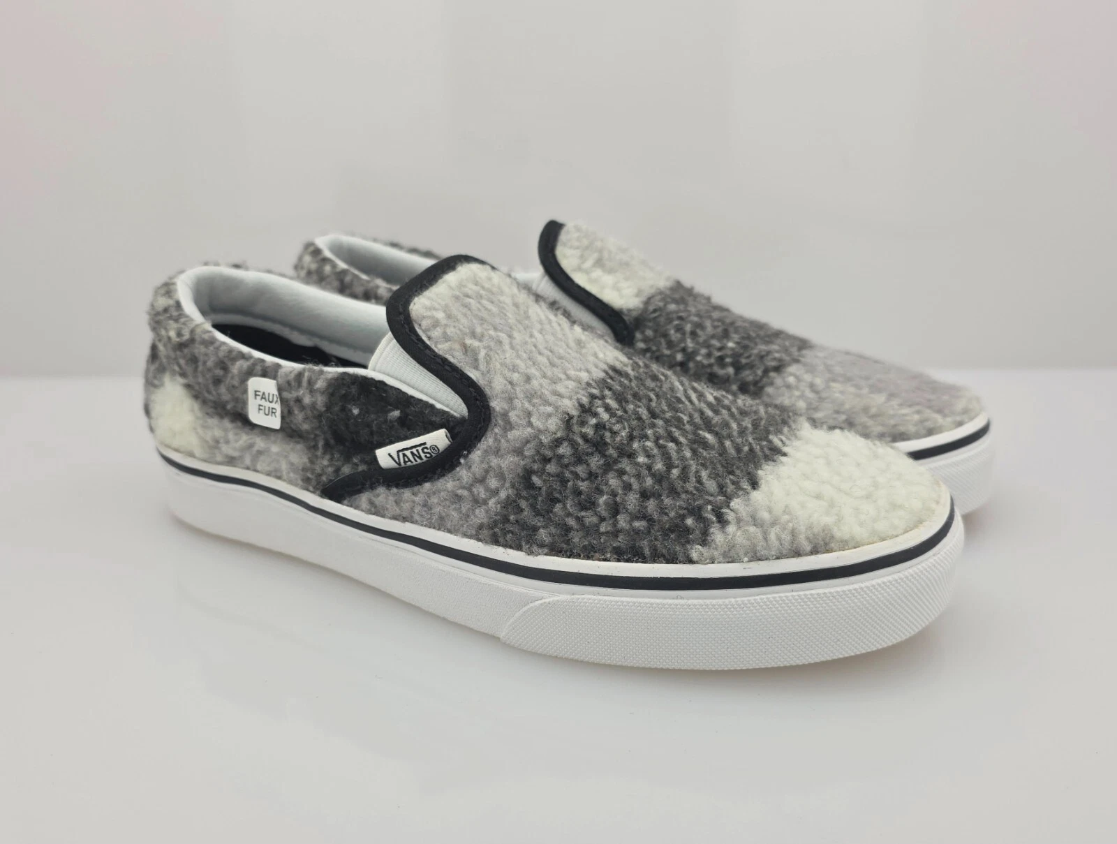 Raro Vans classico slip on pelliccia sintetica campione grigio nero taglia uomo 5 5 donna 7