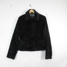 Full Circle Faux Fur Jacket Coat Ladies Large Black Studded Pockets Evening
