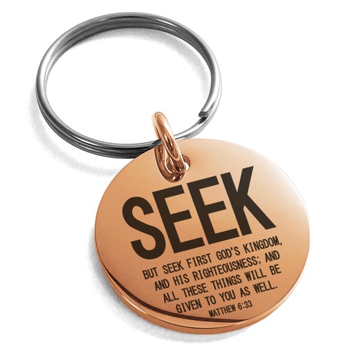 Acero inoxidable Busca primero el reino de Dios Mateo 6:33 Collar o llavero de dijes - Imagen 24 de 25