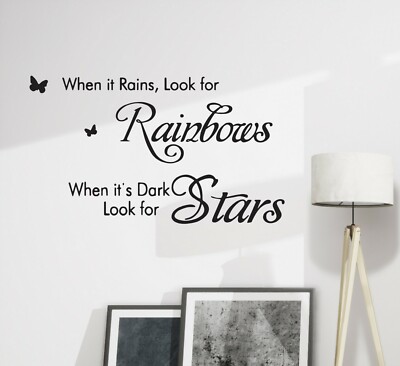 Wall Decal Rains Stars Rainbow Butterfly Romantic Vinyl Decor Black gz553