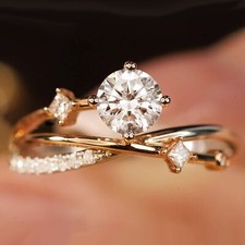 2.20ct Round Cut Diamond Solitaire Crossover Wedding Ring 14k Yellow Gold Finish