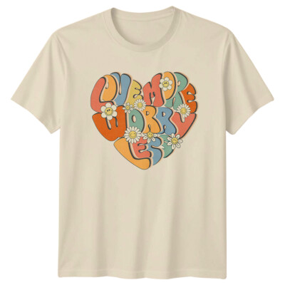 Love More Worry Less Retro Herz Flower Power Vintage Style T-Shirt