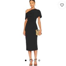 NWT Line Dot Alexis Black Off the Shoulder Midi Dress Size XS
