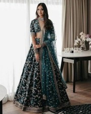 Heavy Embroidery Velvet Green Wedding Lehenga By Aarshi Fashions