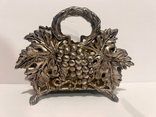 Vintage Silver plate Napkin Holder-	Goldinger Silver-Embossed Grapes-1994