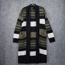 Saks Fifth Avenue Cardigan Womens S Small Green Cashmere Striped Duster Sweater