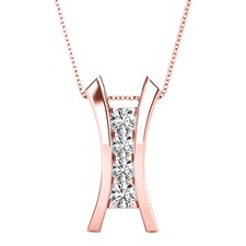 0.50Ct Natural Diamond Curve-Bar Shape Pendant Necklace for Women in 10K Gold