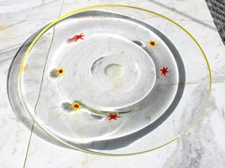 Annieglass Signed Yellow Edge Orange Stars Art Glass Dinner Plate-AG-5