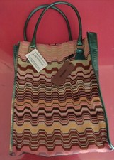 Vintage Authentic New* Missoni Zig Zag Large Tote Bag Pocketbook Rainbow Teal 