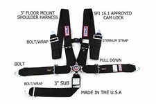RJS SFI 16.1 CAM LOCK 5 PT SEAT BELT HARNESS CHEST STRAP BOLT IN BLACK