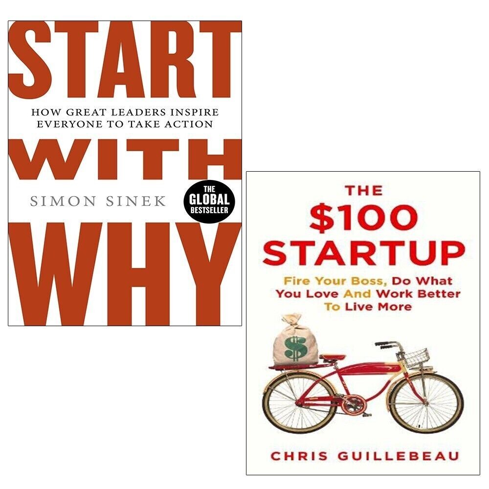 The $100 Startup Chris Guillebeau, Start With Why Simon Sinek 2 Books Set NEW