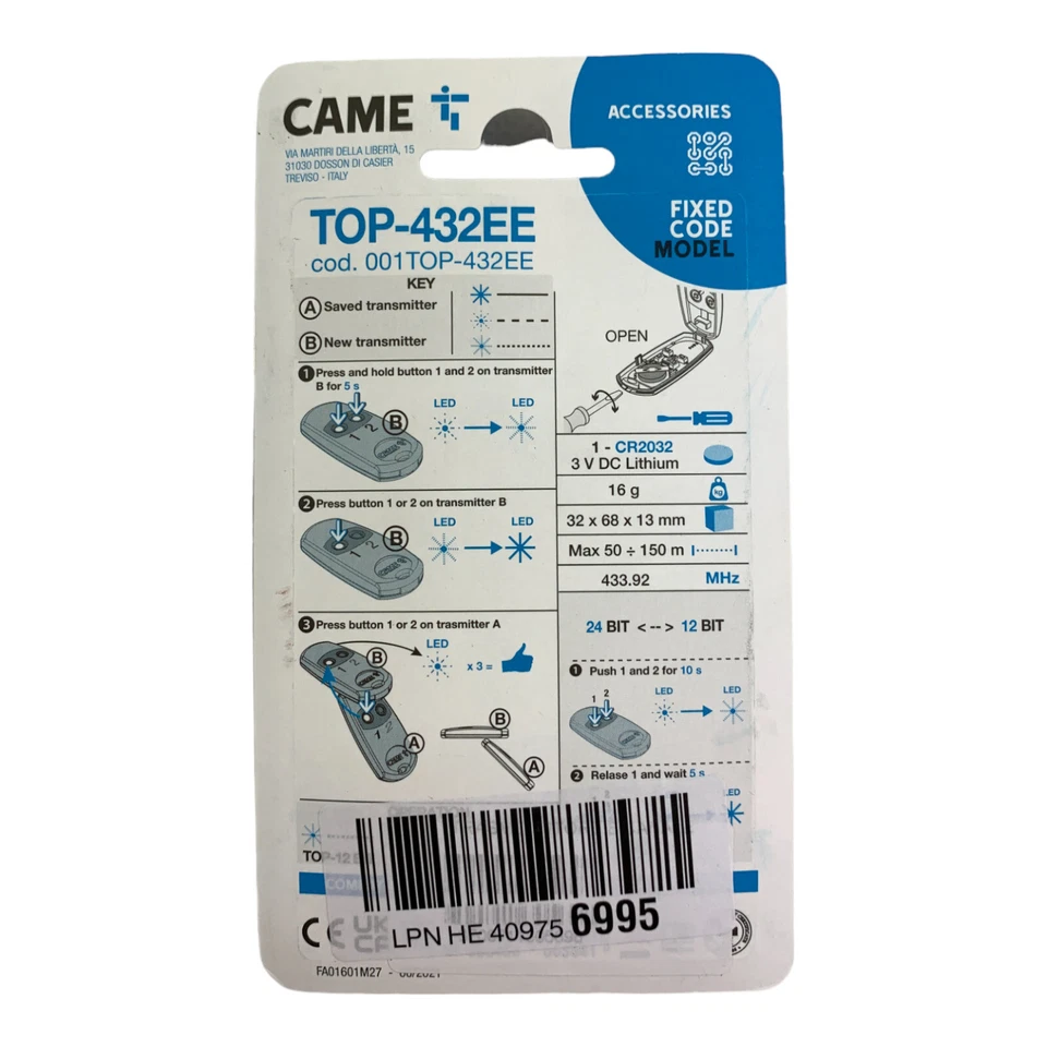 Came TOP432EE Fernbedienung 2-Kanal Handsender - Bild 2 von 4