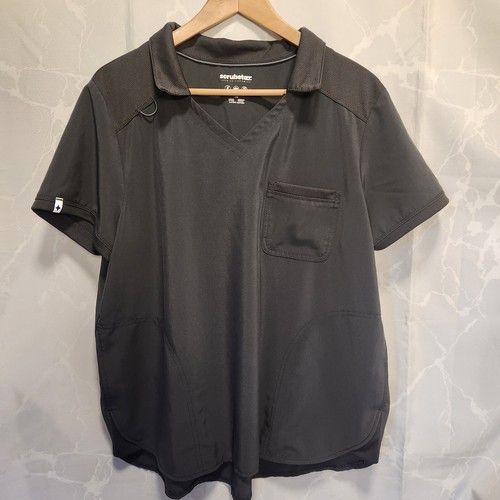 Scrubstar Antimicrobial Premium Performance Collar Top Women's LG Gray Pockets