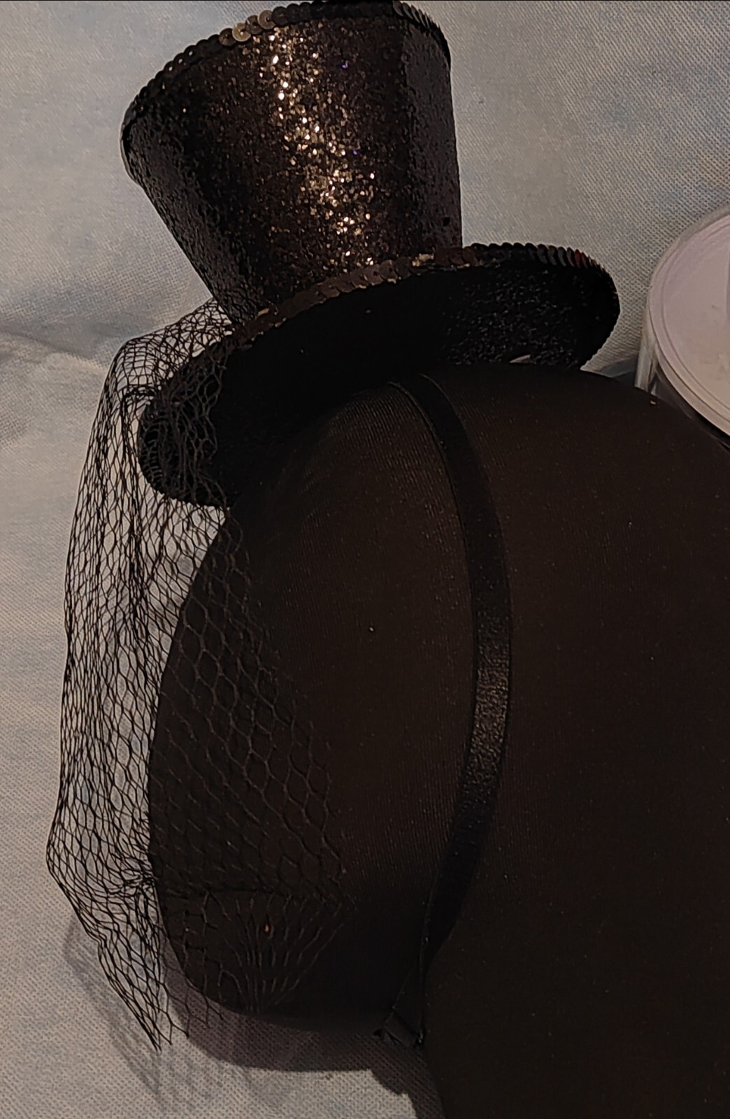 Black Glitter Mini Top Hat with Veil, , Adult Women's One Size By Leg