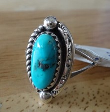 size 9.5 Sterling Silver 12x20mm Navajo oval Blue Turquoise 2mm wide band Ring