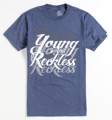 Young & Reckless Heather Script Tee Mens Blue Heather T-Shirt New NWT